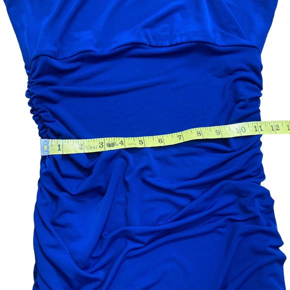 The Fashion Poet Dress Women’s Sz XL Blue One Shoulder Ruched Midi - Picture 6 of 9